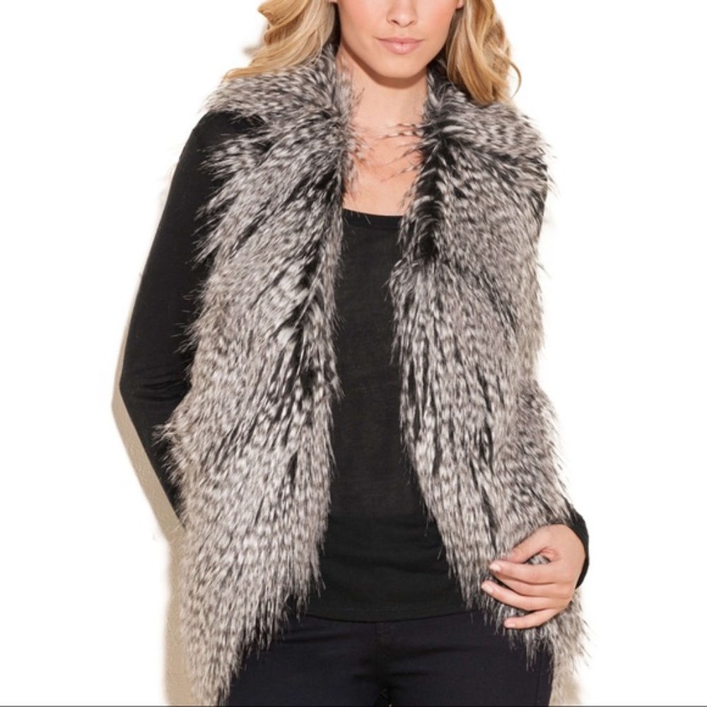 Guess Cassie Faux Fur Black & White Vest Small